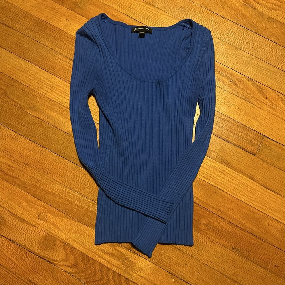 INC Macy's Cobalt Blue/Gold Ribbed Sweater, Women's Size Medium, EUC